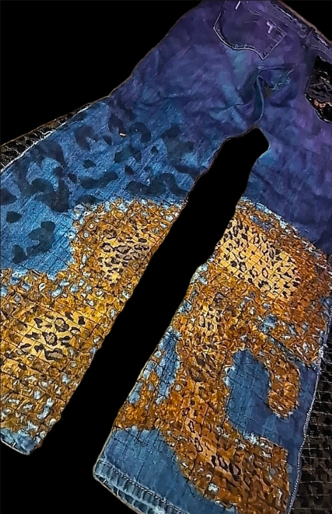 Annagenisi Grid Stitch Boro 1 OF 1 Cheata Print Flares