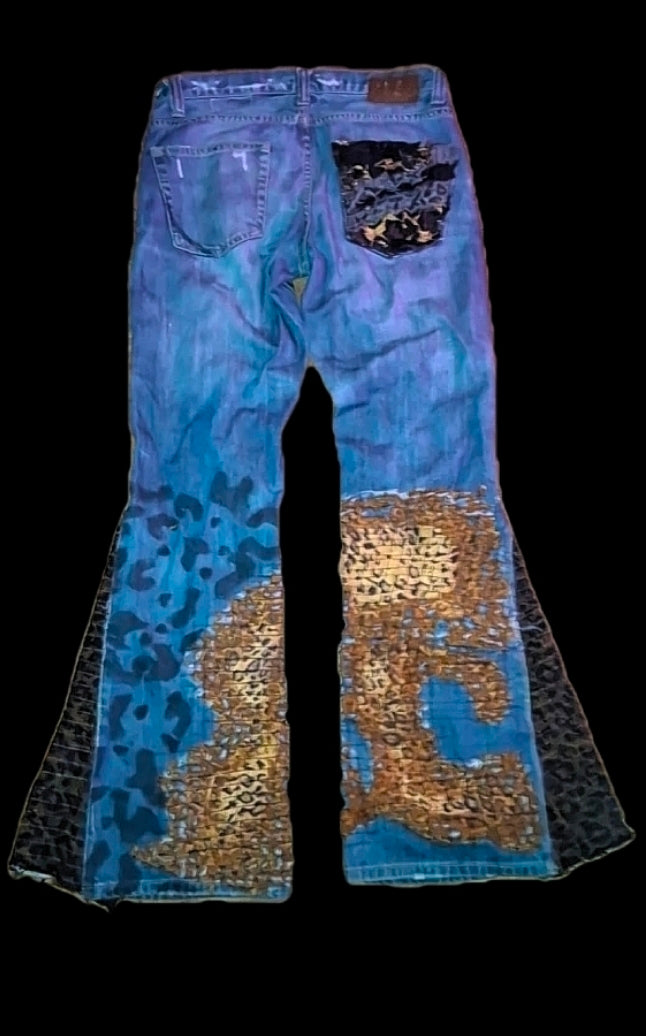 Annagenisi Grid Stitch Boro 1 OF 1 Cheata Print Flares